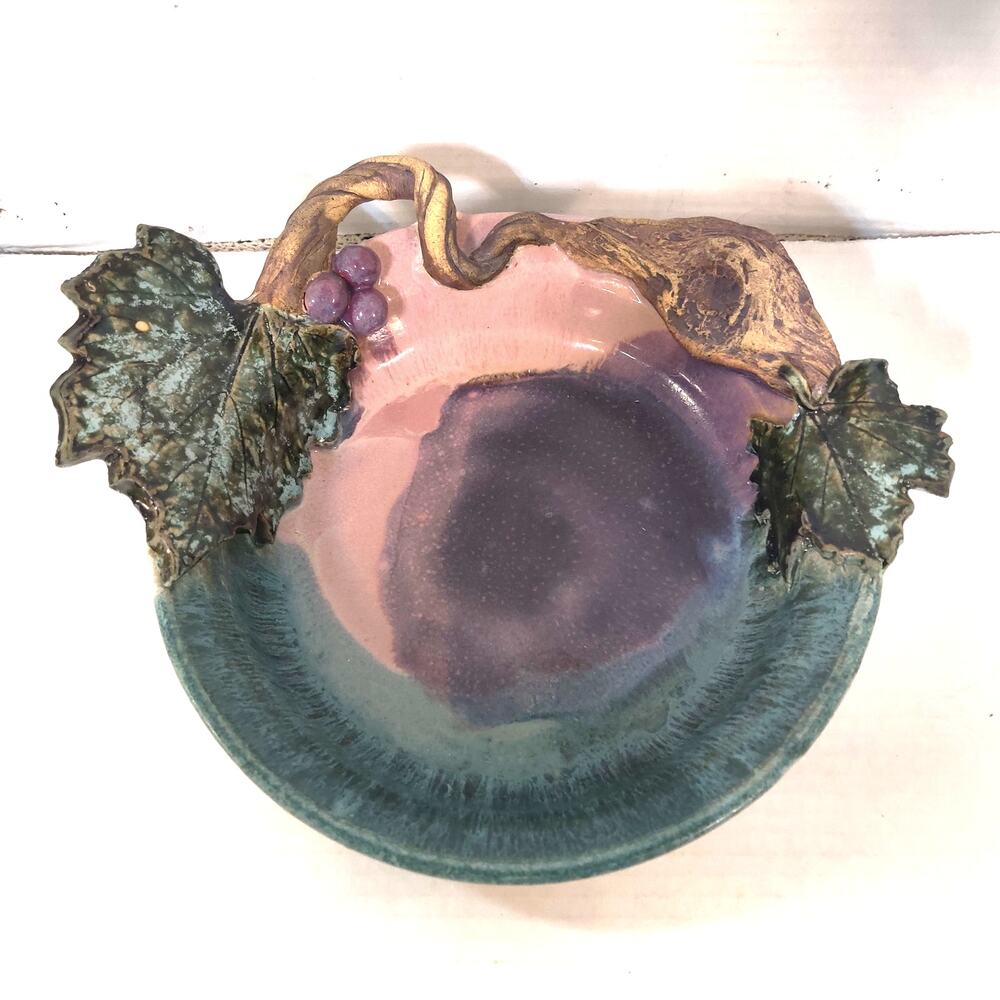 Vintage Sally Douglas Studio Art Pottery Grapevine and Leaf Decorative Bowl 2003